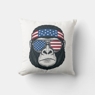 Coussin Gorille Patriotique Gravure Vintage Vecteur_1