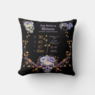 Coussin GOTH Baby Stats Skulls Purple Black Halloween Girl