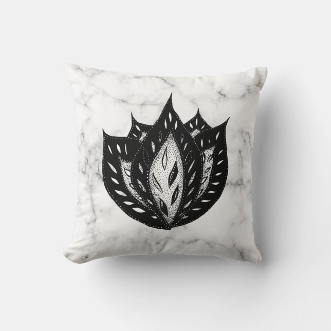 Coussin Goth fleur abstrait noir et blanc monochrome (Recto)