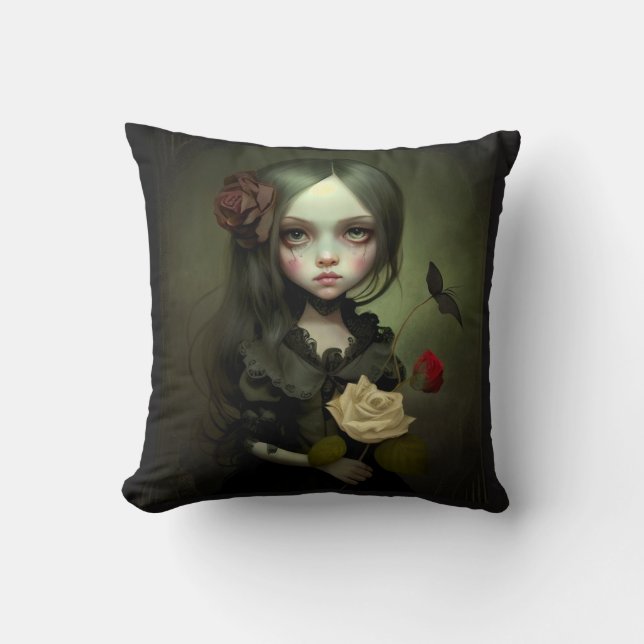 COUSSIN GOTH GIRL CUTE BLACK THROW PILLOW (Recto)