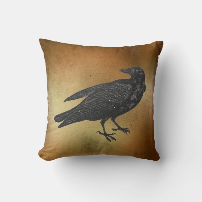 Coussin Goth Halloween corbeau oiseau noir (Recto)