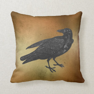Coussin Goth Halloween corbeau oiseau noir