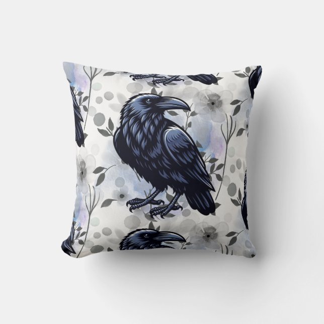 Coussin Goth Raven Throw Pillow (Recto)