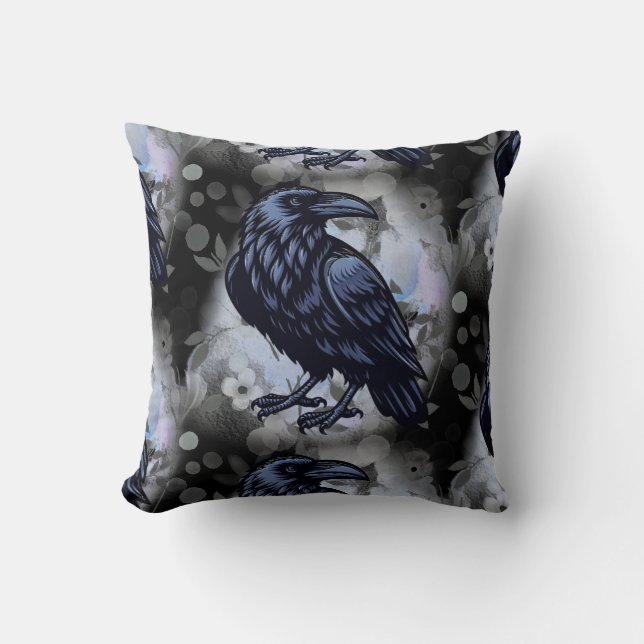 Coussin Goth Raven Throw Pillow (Recto)