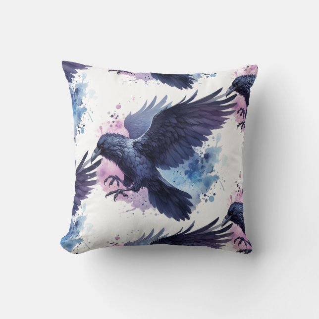 Coussin Goth Raven Throw Pillow (Recto)