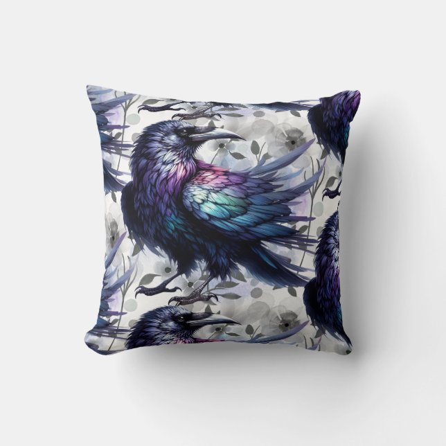 Coussin Goth Raven Throw Pillow (Recto)