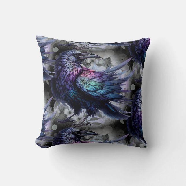 Coussin Goth Raven Throw Pillow (Recto)