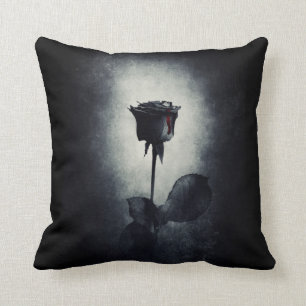 Coussin Goth Rose noir goutte de sang sur le Grunge noir