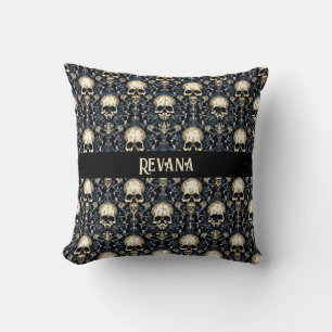 Coussin Goth Skuls avec Floral Bleu