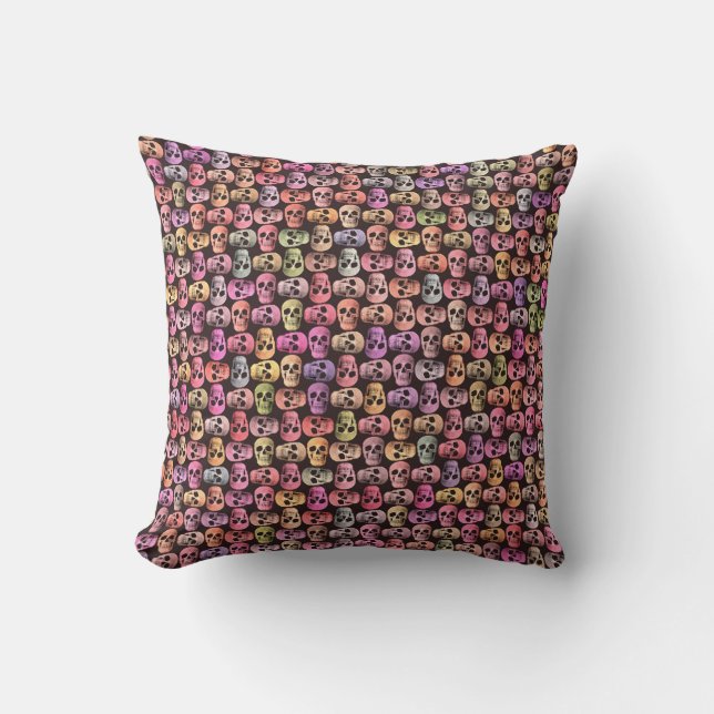 Coussin Gothique Crâne Pop Art Pink Green Design coloré (Recto)