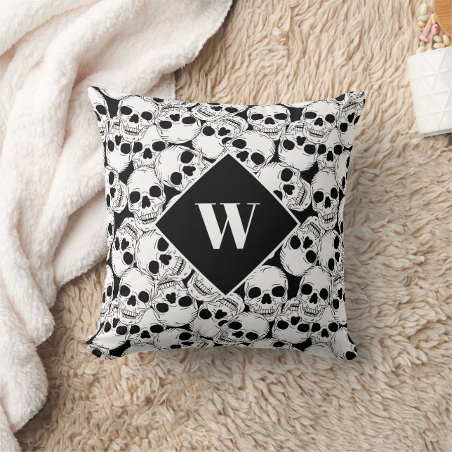 Coussin Gothique Crânes Grunge Motif Monogramme (Couverture)