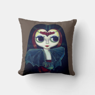Coussin Gothique fille vampire avec chauve-souris gros yeu