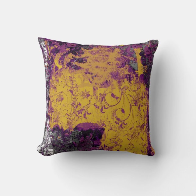 Coussin gothique fleuri jaune et violet (Recto)
