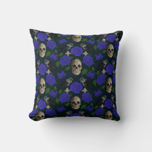 Coussin Gothique foncé Grungy Vins Roses Corbeau bleu crân