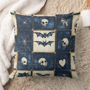 Coussin Gothique Halloween Denim Patchwork Motif