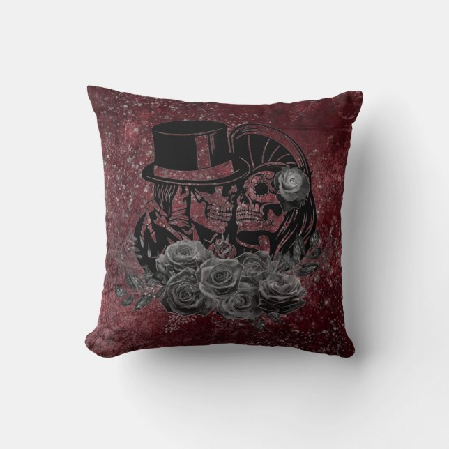 Coussin Gothique Kissing Skulls Couple Et Sang Rouge Étern (Recto)