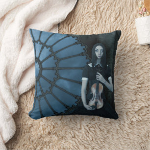 Coussin Gothique Victorian Girl tenant Violon Imaginaire f