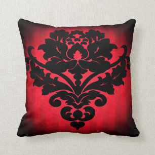 Coussin Gothique victorien damassé rayures rouges fumées