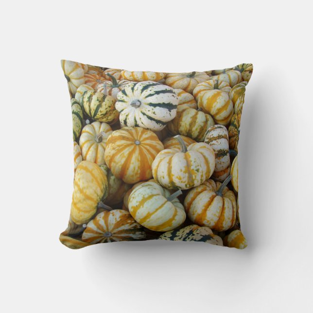 Coussin Gourdes de récolte d'automne orange et vert (Recto)