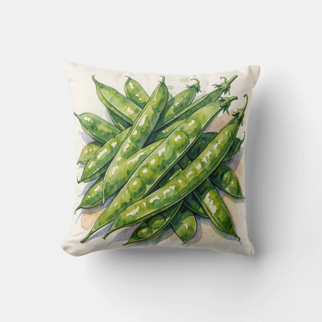 Coussin Gousses de Pois à l'Aquarelle (Recto)