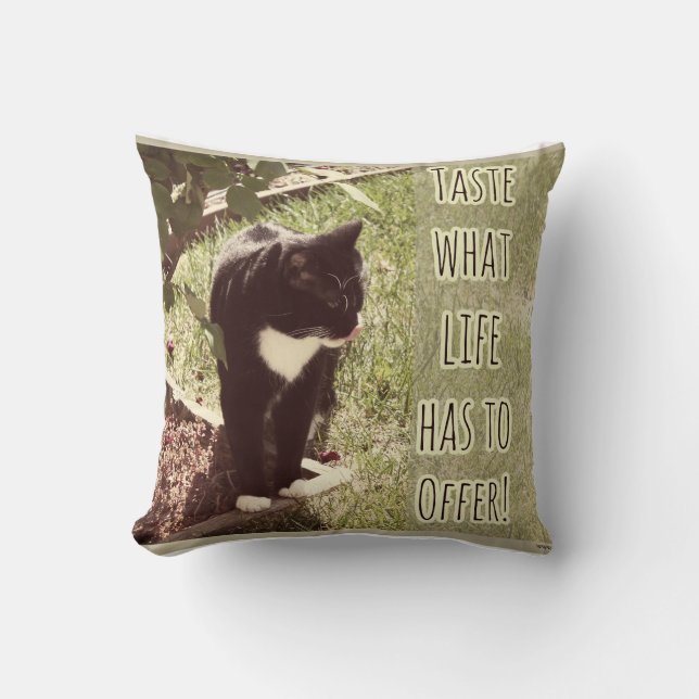 Coussin Goût de la vie Motivant Chat Slogan Design (Recto)