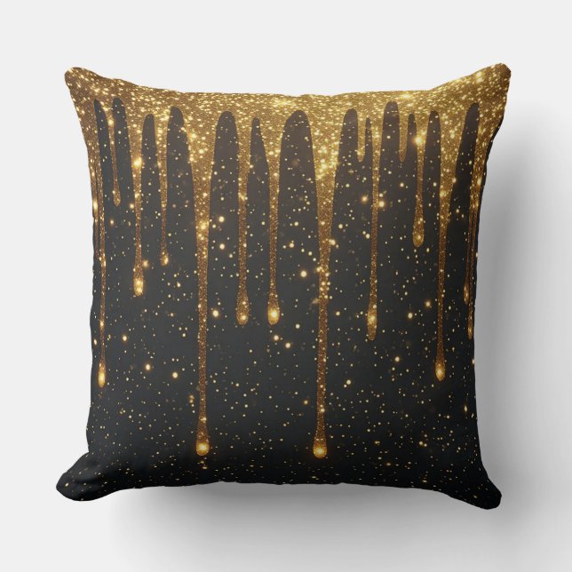 Coussin Gouttes de paillettes dorées scintillantes sur fon (Recto)