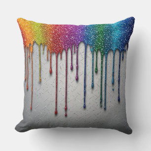 Coussin Gouttes de peinture arc-en-ciel vibrant