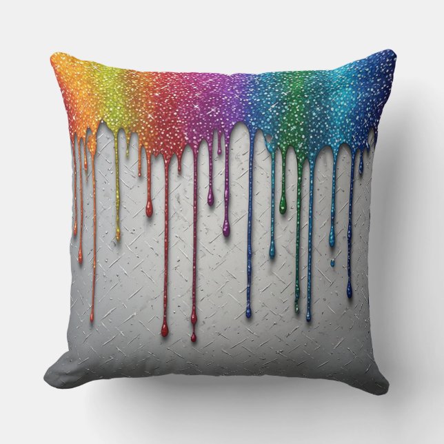 Coussin Gouttes de peinture arc-en-ciel vibrant (Recto)