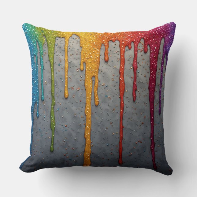 Coussin Gouttes de peinture arc-en-ciel vibrant (Recto)