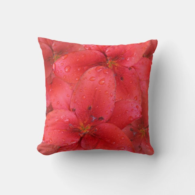 Coussin Gouttes de pluie rouges de photo de jardin de lis (Recto)