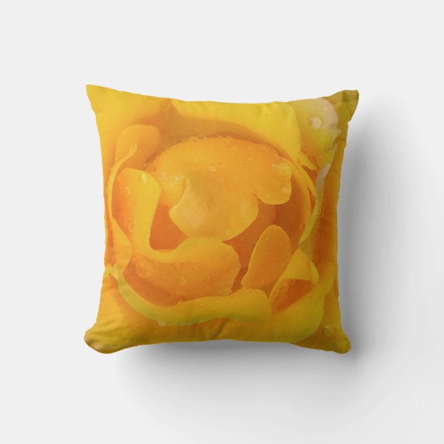 Coussin Gouttes d'eau de rose jaune romantique (Recto)