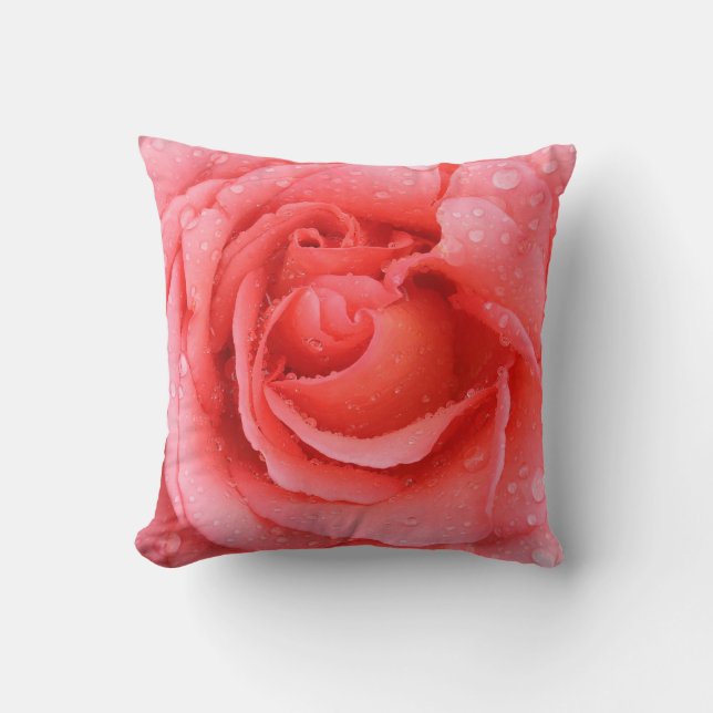 Coussin Gouttes d'eau de rose rose rouge romantique (Recto)