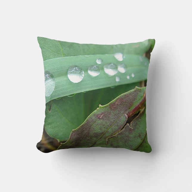 Coussin Gouttes d'eau décodées sur l'herbe (Recto)