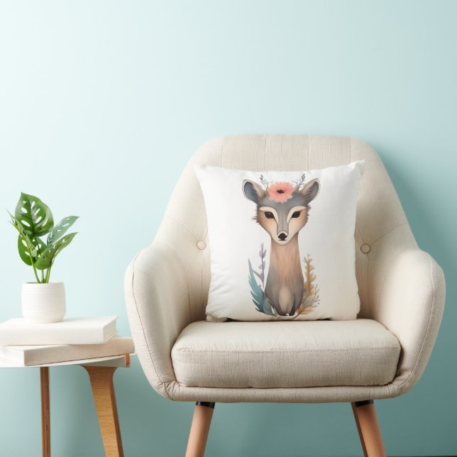 Coussin Grâce sylvestre : Cerf couronné de fleurs (Chaise)