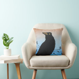 Coussin Grackle Austin Texas Black Bird Wildlife Painting