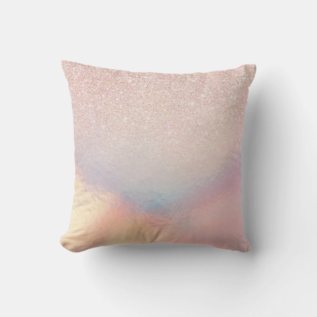 Coussin Gradient holographique de Rose Gold Glitter Irides (Recto)