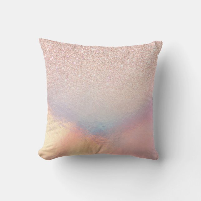 Coussin Gradient holographique de Rose Gold Glitter Irides (Recto)