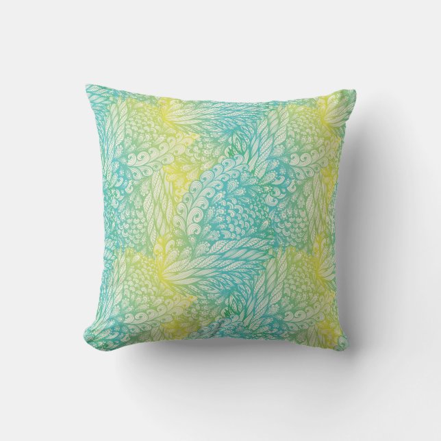Coussin Gradient jaune et bleu vintage floral (Recto)