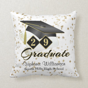 Coussin Graduation personnalisée Étoiles Noir & Or