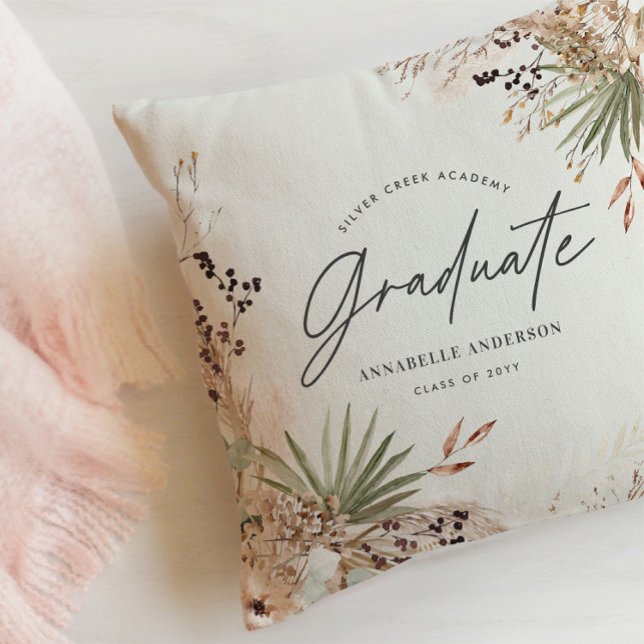 Coussin Gradué faveur pampas eucalyptus élégant script (Créateur téléchargé)