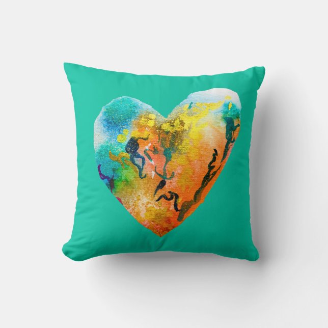 Coussin Graffiti coeur aquarelle art (Recto)