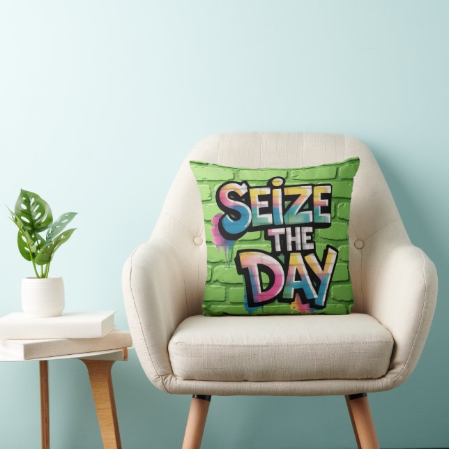 Coussin Graffiti Colorful Text Saying Seize The Day (Chaise)