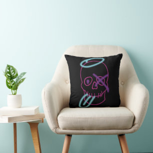 Coussin Graffiti crâne - rose, violet, bleu et noir