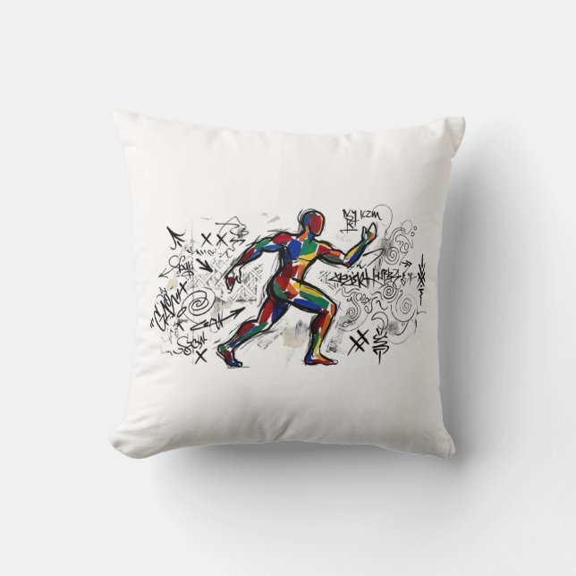 Coussin Graffiti d'art de rue sur un coureur abstrait (Recto)