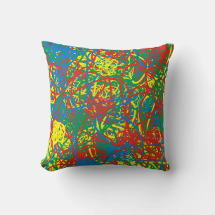 Coussin Graffiti de Scribble Art Messy Vert Bleu Rouge Jau