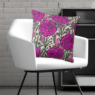 Coussin Graffiti Inspiré Rose Motif rose noir
