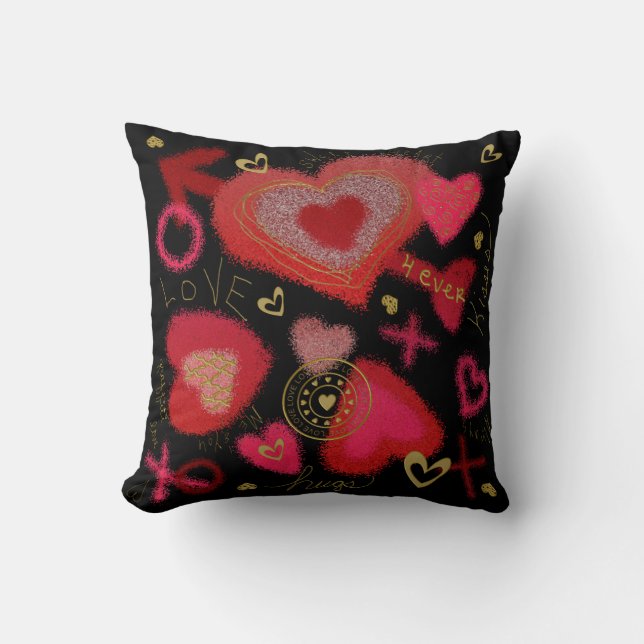 Coussin Graffiti Love Ados Jeter Oreiller, Noir (Recto)