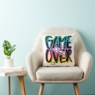 Coussin Graffiti manette de jeu game over joueur