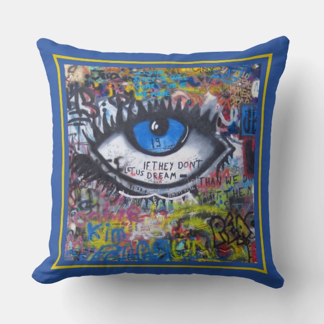 Coussin Graffiti moderne oeil bleu-mal (Recto)