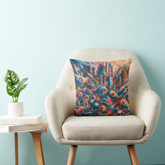 Coussin graffiti Murale art de rue urbain abstrait paysage (Chaise)